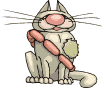 Cat with sausage