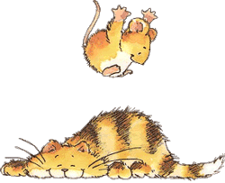 Mouse jumping on a cat