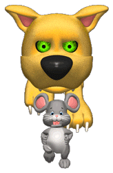 Mouse running from cat