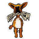 Dog with newspaper