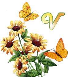 floral V letter with butterflies