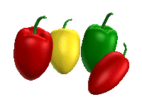 Red, green and yellow peppers