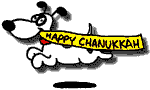 Dog running saying Happy Hanukkah