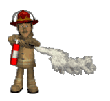 Fireman with fire extinguisher
