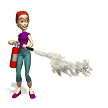 Woman with fire extinguisher
